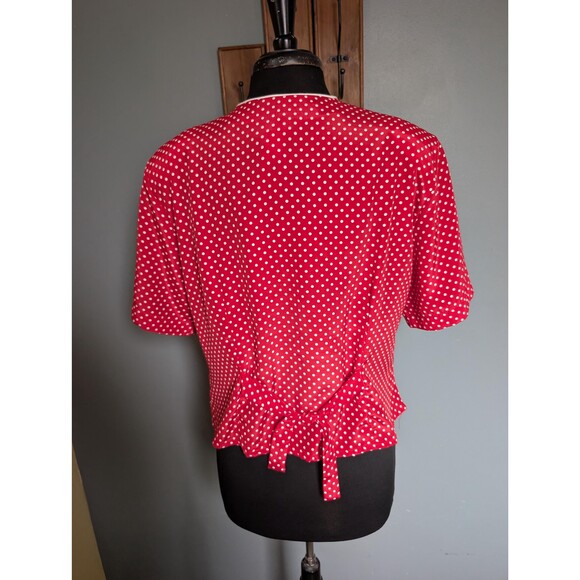 80s Red Polka Dot Short Sleeve Blouse, Vintage Womens Top Size L - Picture 5 of 10